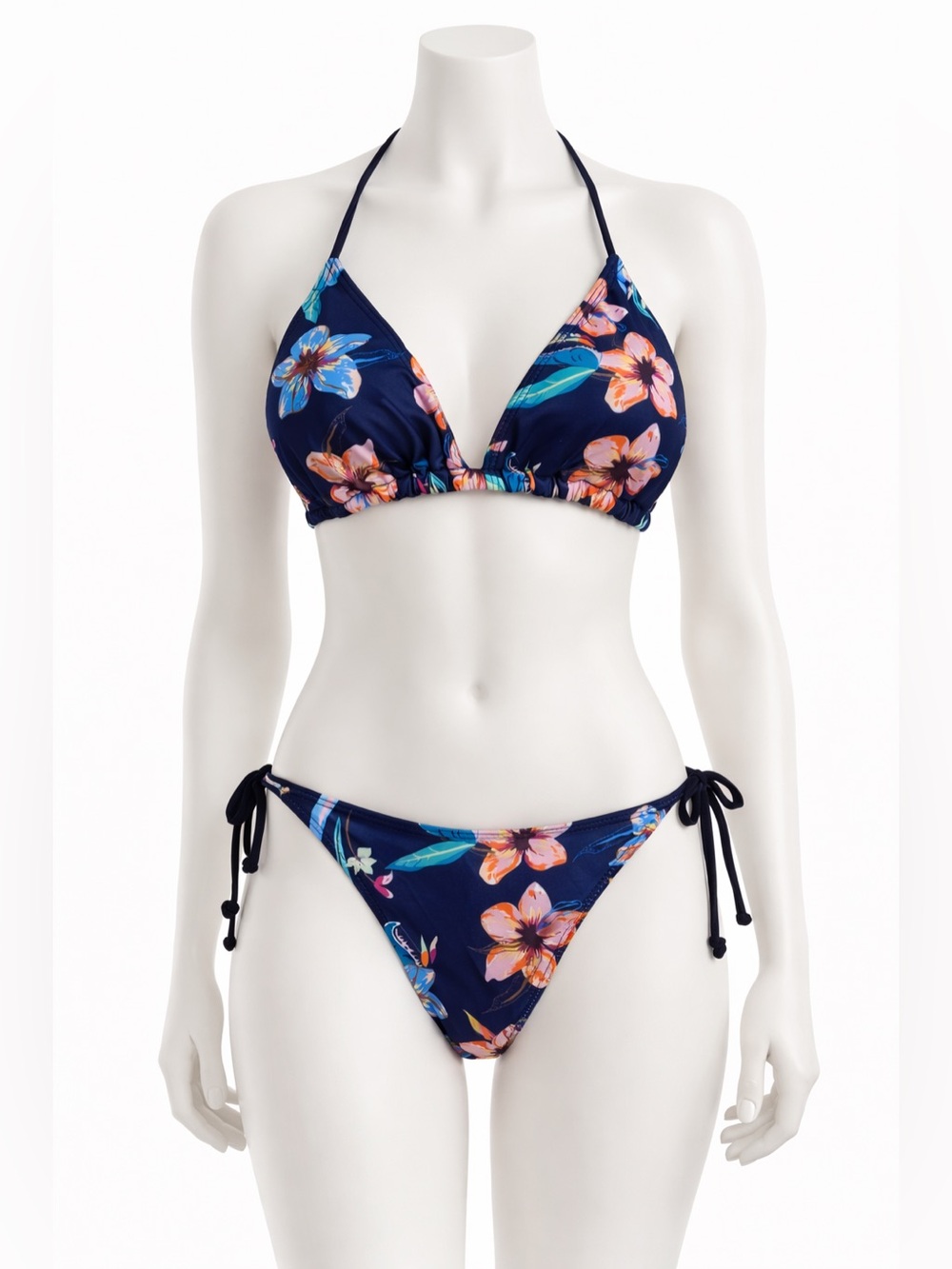 Navy Floral Triangle Tie-Side Bikini